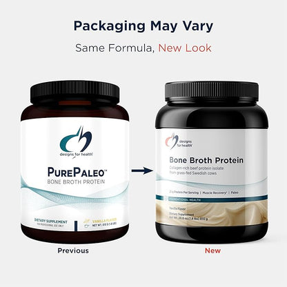 Designs for Health Bone Broth Protein Powder - 26g Grass-Fed, Collagen-Rich Beef Protein Isolate – Unflavored, Paleo, Non-GMO, Dairy-Free (30 Servings / 810g)
