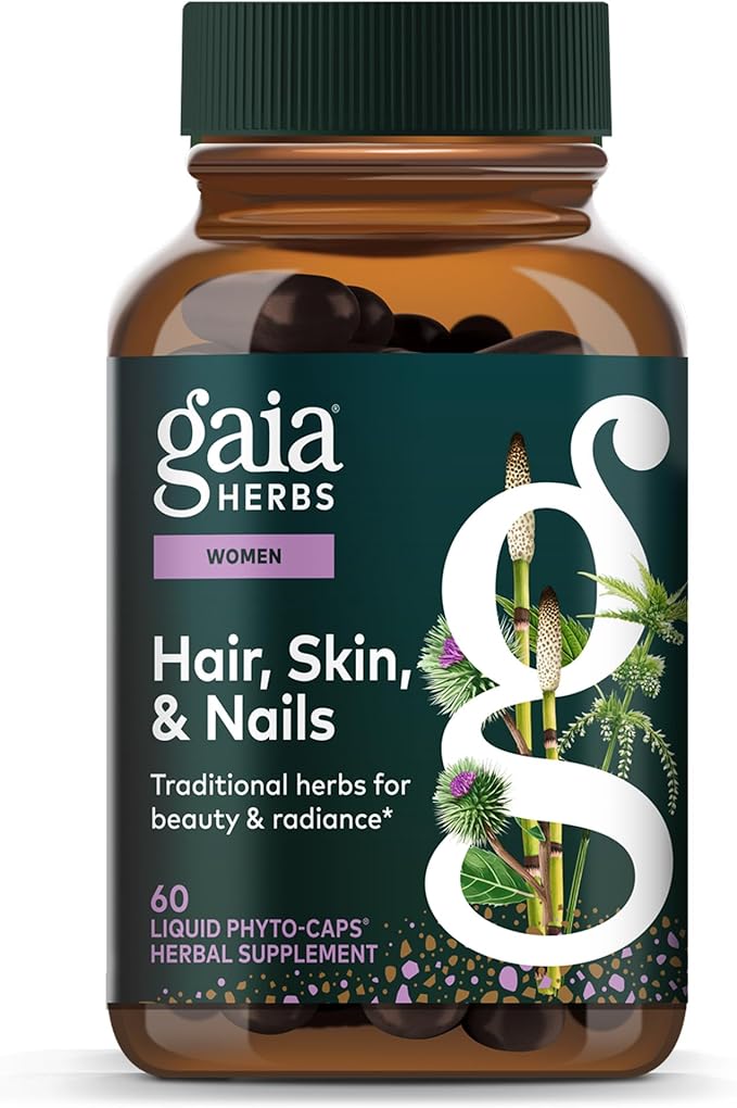 Gaia Herbs Hair, Skin & Nails - Supplement to Support Healthy Skin, Hair & Nail Health* - Astaxanthin, Horsetail, Gotu Kola & Burdock - 60 Vegan Liquid Phyto-Capsules (30 Servings)