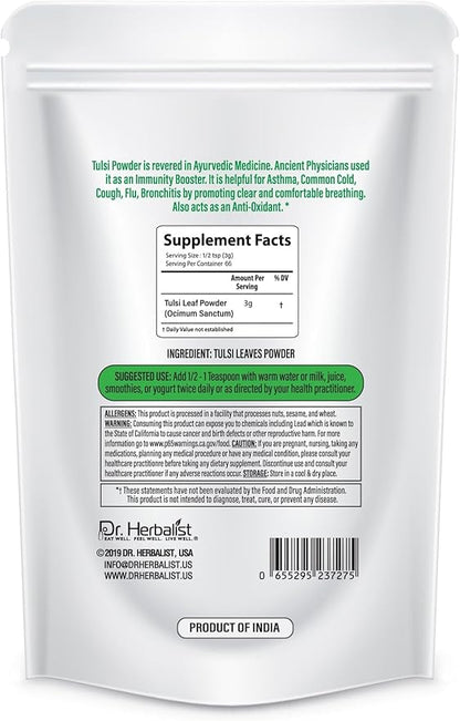 Dr. Herbalist Tulsi Powder 200g - Holy Basil Supplement, Boosts Immunity