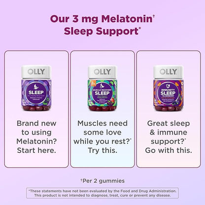 OLLY Muscle Recovery Sleep Gummies, Sleep and Sore Muscle Support, 3mg Melatonin, Tart Cherry, Vitamin D, Berry Flavor - 40 Count