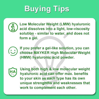 MAYKER Pure Hyaluronic Acid Powder, 1.41 oz | Low Molecular Weight, Cosmetic Grade | For DIY Serums, Creams, Moisturizers | Clear, Watery Texture After Fully Dissolved