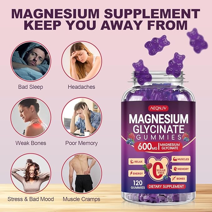 Magnesium Glycinate Gummies 600mg High Absorption, Manganese Glycinate for Women and Men with Vitamin D, B6, and CoQ10 for Adults & Kids, Magnesium for Calm Support & Sleep, 60 Days Supply