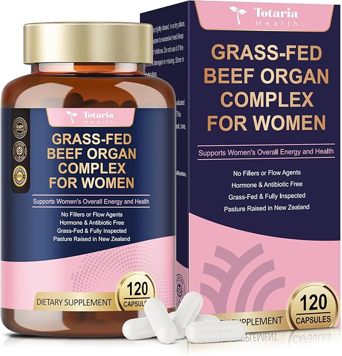 Beef Organ Supplement for Women - Beef Liver, Kidney, Heart,Uterus Tissue - Balance Hormones & Women's Overall Energy - Grass Fed, Pasture Raised - Natural Iron Supplement with Folate - 120 Capsules
