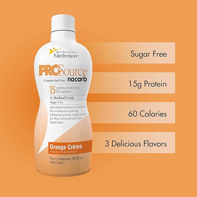 Liquid Collagen Peptides Type I, III 15 Grams Protein per Oz. |Prosource NoCarb Orange Crème 4 Bottles Pack Medtrition|
