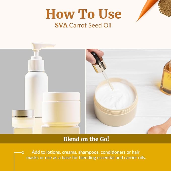 SVA Carrot Seed Oil - 16 Fl Oz – 100% Natural Cold Pressed Carrot Oil - for Face, Skin Care, Hair Care, Scalp Massage & Body Massage – Carrier Oil
