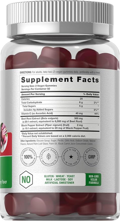 Horbäach Beet Root Gummies | Advanced Formula | 100 Count | Vegan, Non-GMO & Gluten Free | Strawberry Flavor