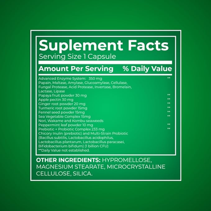 Unique Bundle Store Digestive Enzymes – 60 Vegetarian Capsules, Enzimas Digestivas with Probiotics and Prebiotics, Enzymes for Digestion, Daily Digestive Health Supplement (Pack of 1)