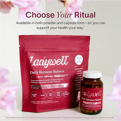 Ladywell Daily Hormone Balance Powder | Natural Cycle Support for Women | Supports Mood, Bloating, Cramps, Skin Health & Cravings with Chasteberry, B Vitamins, Ashwagandha, Saffron + | 30 Servings