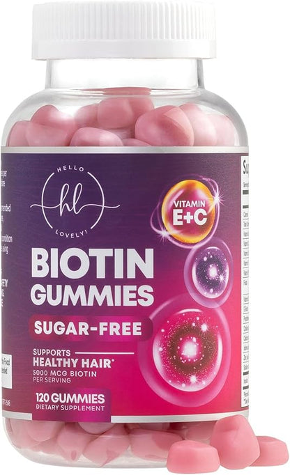 Hair Vitamins Gummies with Biotin 5000 mcg per Serving - Hair Growth Support with Vitamins E & C for Thicker, Stronger & Beautiful Hair - Hair Skin and Nails Vitamin, Gluten Free - 120 Gummies