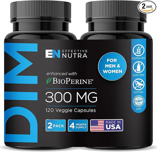 Effective Nutra Dim Supplement 300mg with BioPerine - Extra Strength Estrogen Blocker for Men & Women - Hormone & Metabolism Support - 4 Month Supply