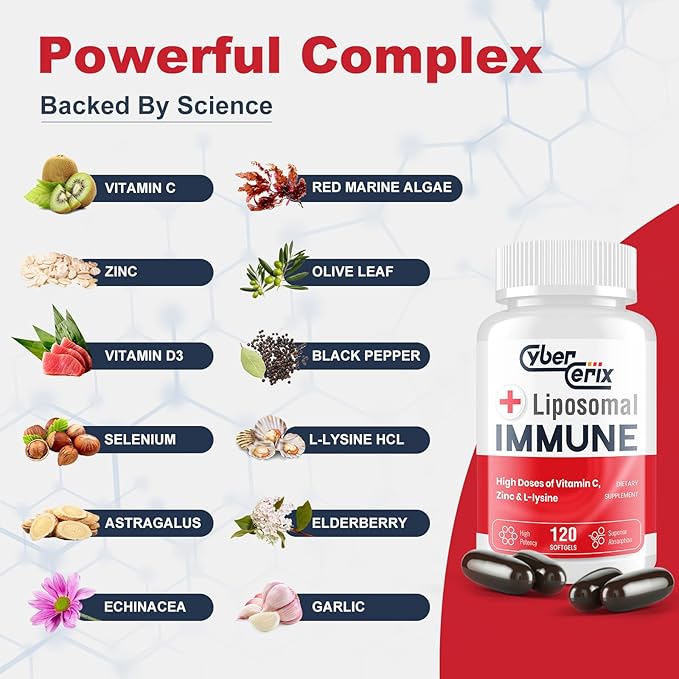 Liposomal Immune Support Supplement for Adults, Complex with L-Lysine 1,500mg, Vitamins, Minerals & Herbal Extracts, Comprehensive Daily Wellness Blend for Men & Women - 240 Capsules