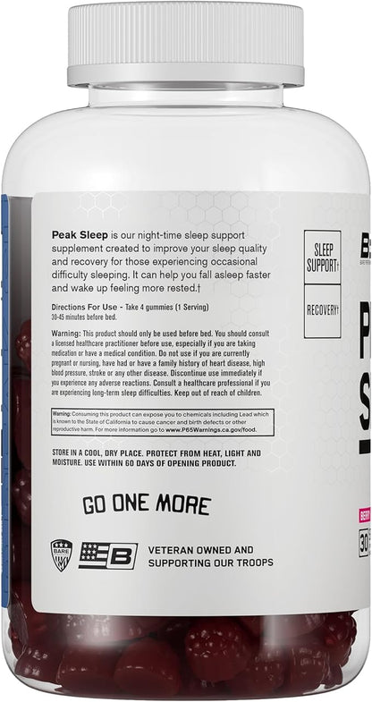 BARE PERFORMANCE NUTRITION, BPN Peak Sleep Gummy, Sleep Aid & Recovery Support Supplement, 30 Servings, Berry