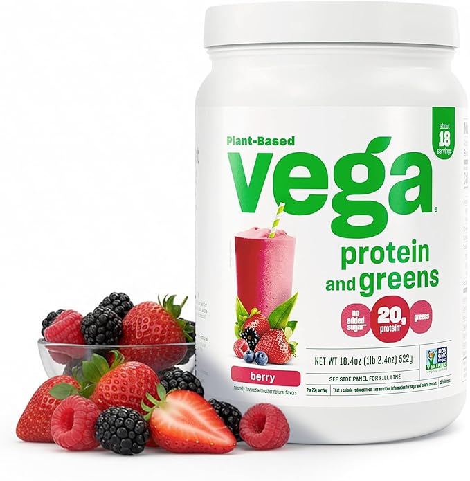 Vega Protein and Greens Protein Powder, Berry - 20g Plant Based Protein Plus Veggies, Vegan, Non GMO, Pea Protein for Women and Men, 1.2 lbs (Packaging May Vary)
