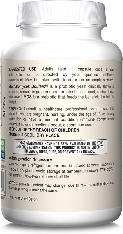 Jarrow Formulas Saccharomyces Boulardii+MOS Probiotics for Digestive Health & Intestinal Tract Support-5 Billion CFU Per Serving-180 Delayed Release Caps - Probiotic+Prebiotic-180 Servings,(Pack of 2)