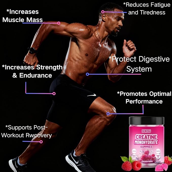 Creatine Monohydrate Gummies 5000mg –Muscle Strength,Energy,Focus, Recovery Support 128 Gummies Pre & Post Workout Supplement Bottle Delicious Creatine Supplement for Men and Women - Raspberry Flavor