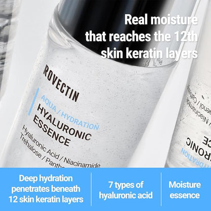 ROVECTIN Aqua Hyaluronic Essence – Hydrating Essence Toner with 7-Layer Hyaluronic Acid Complex & Niacinamide for Deep Moisturizing, Plumping, and Soothing | Vegan Korean Skincare (3.38 fl oz)
