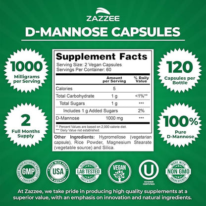Zazzee Ultimate Urinary Tract Support Bundle | Super Concentrated Proanthocyanidin Cranberry Extract Capsules Plus D-Mannose 1000mg Capsules for UT & Bladder Cleansing (60 Servings Each)