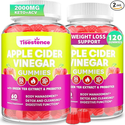 Appetite Suppressant Supplement| Akkermansia Function| Apple Cider Vinegar Gummies with Green Tea Extract, Probiotic for Fat Burner, Detox Cleanse, Metabolism, Energy & Digestive Health, 120 Gummies
