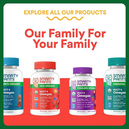 SmartyPants Kids Multivitamin & Fiber Gummies: Prebiotic Fiber to Support Kids Digestion with Vitamin D3, C, Vitamin B12, B6, A, Zinc, Biotin, Folate, Three Fruit Flavors, 120 Count (40 Day Supply)