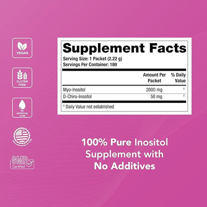 Theralogix Ovasitol Inositol Powder Packets - 90-Day Supply - Myo-Inositol & D-Chiro Inositol for Hormone Balance & Ovarian Function Support* - NSF Certified - 180 Packets