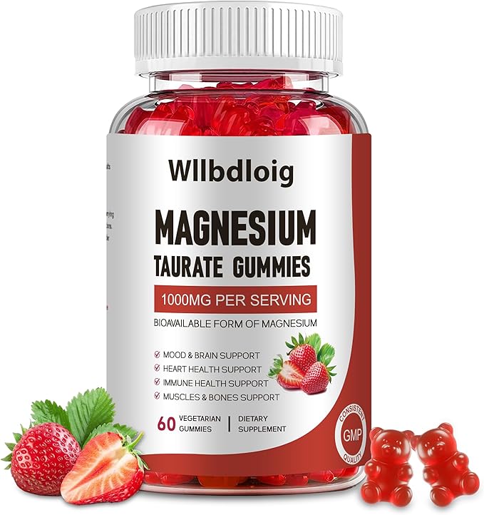 Magnesium Taurate Gummies, 1000mg Complex Magnesium Taurate Glycinate Citrate Gummies -High Absorption & Sugar Free, Muscle,Sleep and Heart Health Support, Vegan, Gluten Free, 60 Counts
