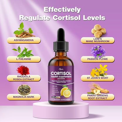 Cortisol Supplement for Women & Men - Magnesium Glycinate, Ashwagandha, L-Theanine, Phosphatidylserine - Supports Calm, Focus, Sleep & Relaxation - 2 FL OZ