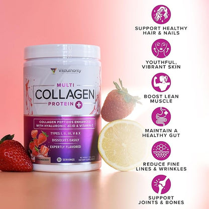 Multi Collagen Peptides Powder for Women - Hydrolyzed Chocolate Collagen Powder for Women with Types I II III V & X Vitamin C & Hyaluronic Acid for Hair Skin and Nails (Chocolate) - 25 Servings
