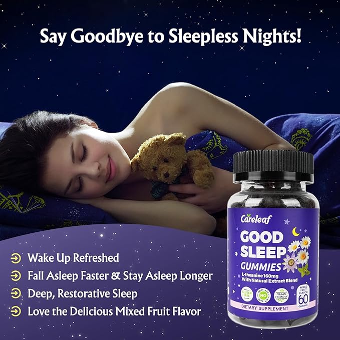Sleep Gummies No Melatonin - Kids Sleep Gummies with L-Theanine, Magnesium & Herbal Blend, 60 Vegan Sleep aids for Adults, Reduces Nighttime Overthinking