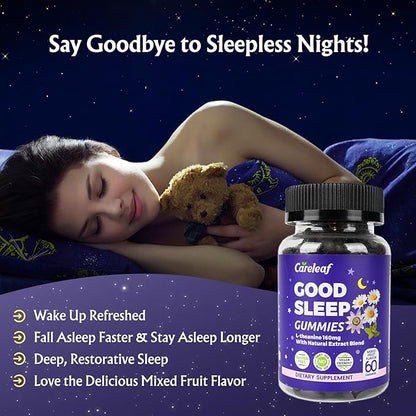 Sleep Gummies No Melatonin - Kids Sleep Gummies with L-Theanine, Magnesium & Herbal Blend, 60 Vegan Sleep aids for Adults, Reduces Nighttime Overthinking
