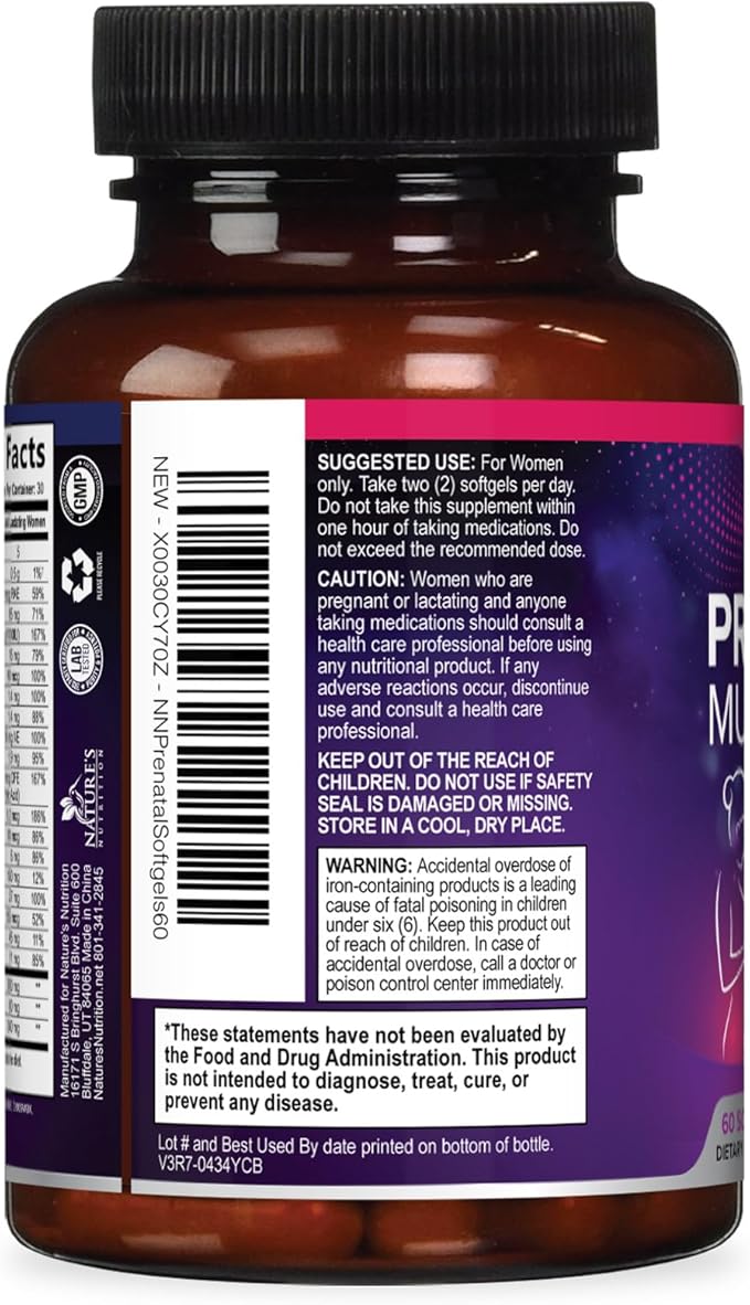 Prenatal Vitamins for Women with Folic Acid + Omega 3 DHA for Fetal Brain Development, Best Prenatal Vitamin Supplement, Daily Pregnancy Multivitamin Nutritional Support, Non-GMO - 60 Softgels