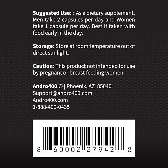 Andro400 Max Advanced T-Support & Nitric Oxide Booster – Tongkat Ali with L-Arginine & L-Citrulline – Supports Blood Flow, Circulation, and Physical Performance – 1 Pack, 60 Capsules