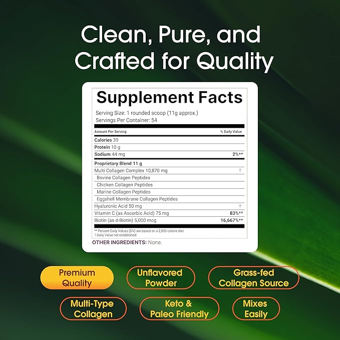 NatureBell Multi Collagen Protein Powder - 600g - Hydrolyzed Collagen Peptides - for Skin, Hair, Nail, Joint & Bone Health Support* - Grass-Fed & Keto-Friendly - Unflavored