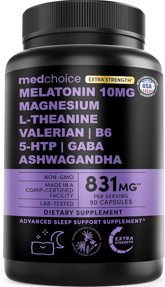 12-in-1 Melatonin Sleep Extra Strength Capsules - 10mg Melatonin Extra Strength with Magnesium and Balanced Blend of Ashwagandha, GABA, Chamomile Extract, L-Theanine & Valerian Root 10:1 Extract 90ct