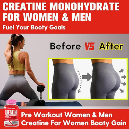 Creatine Monohydrate Gummies for Men & Women - Creatine Pre-Workout Gummies with Taurine & Vitamin B6 B12 for Maximum Strength, Muscle, Energy, Endurance & Focus, Organic, Vegan-60 Count