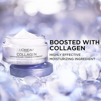L'Oreal Paris Collagen Moisture Filler Face Cream, Anti-Aging Face Moisturizer, Non-Greasy Fragrance Free Skin Care Formula For Up to 48HR Hydration, 3.4 Oz, (Pack of 2)