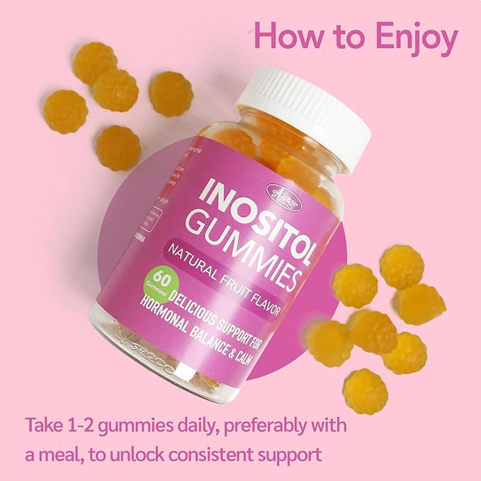 Myo-Inositol & D-Chiro Inositol Multivitamin Gummies, 40:1 Ratio, Magnesium Glycinate 400mg, Omega-3 &Folate, PCOS Vitamins for Women Hormone Balance, Menstrual Cycle and Fertility Support