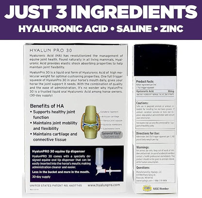 Hyalogic Hyaluronic Acid for Horses 90 Day Supply Easy Oral Tip Dispenser - Liquid HA Supplement for Equine Joints and Cartilage Support - Hyalun Pro - 9 oz / 296 ml