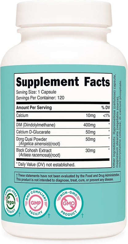Nutricost Diindolylmethane DIM Supplement for Women 400mg, 120 Capsules, with Dong Quai, Calcium & Black Cohosh - Vegan, Non-GMO and Gluten Free