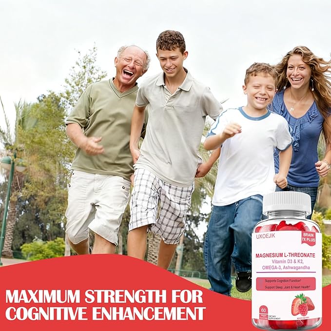 Magnesium L-Threonate Gummies - with Vitamin D, K2 & Omega-3 Fish Oil - Brain Health, Memory and Sleep Support - Vegan Non-GMO, Natural Berry Flavor (90)