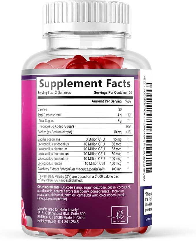 Probiotics for Women Gummies with Cranberry - 6 Premium Strains for PH Balance - Women Probiotics for Digestive Health, Vaginal & Immune Support, Women's Probiotic Feminine Health Gummy - 60 Gummies