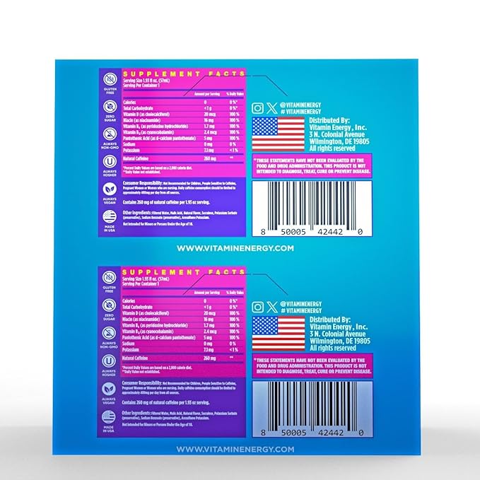 Vitamin Energy Vitamin D Extra Strength Energy Shot Mixed Berry 10 Pack, 260mg Natural Caffeine, B-Complex, Vitamin D, Wellness Support, Keto, Zero Sugar, Gluten-Free Vegan Kosher, 1.93 fl oz