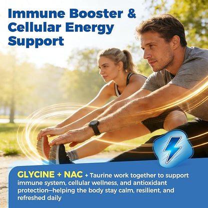 Glycine 3g Gummies, Organic L-Glycine with NAC Supplements for Sleep & Cellular Support, Plus B6, L-Theanine & Taurine for Nerve, Liver Detox & Immune Health, Sugar Free, Vegan, 60 Chews