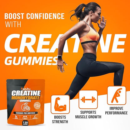 Creatine Monohydrate Gummies for Men & Women, 4g of Creatine Monohydrate per Serving for Maximum Power Strength, Performance, Sugar Free, Vegan, Pre-Workout Supplement(120 Count)-Orange