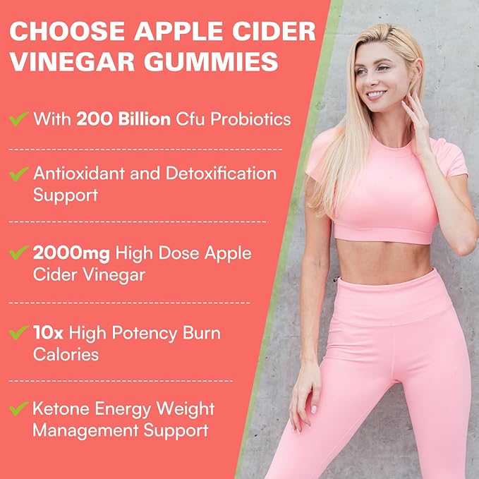 Apple Cider Vinegar Gummies, GLP-1 Support Keto ACV Gummies Max Strength 2000mg Apple Cider Vinegar with Mother, Probiotics & Vitamin B12, for Digestion, Metabolism, Cleanse & Detox Diet (2 Packs)