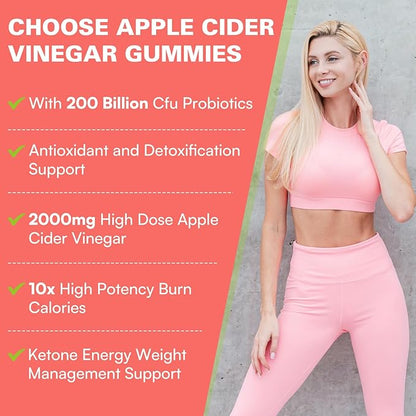 Apple Cider Vinegar Gummies, GLP-1 Support Keto ACV Gummies Max Strength 2000mg Apple Cider Vinegar with Mother, Probiotics & Vitamin B12, for Digestion, Metabolism, Cleanse & Detox Diet (2 Packs)