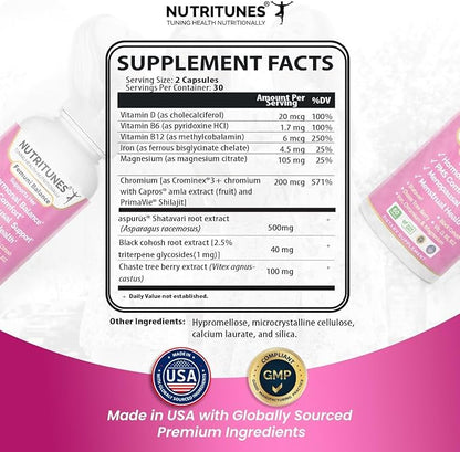 Femuni Balance - Women's Hormonal Balance & Mood Support: PMS, Menstrual Health, & Feminine Wellness with Black Cohosh, Vitex, Shatavari & Key micronutrients