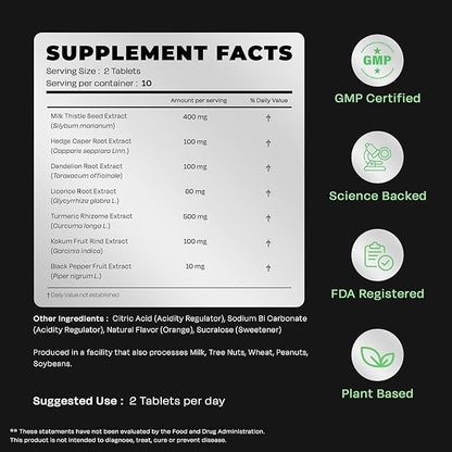 Auric Herbal Liver Support Supplement | Milk Thistle (Silymarin), Turmeric, Garlic, Ginger for Liver Health | Advanced Detox & Cleansing Formula for active Liver | 20 Tablets | Plant Based Gluten-Free