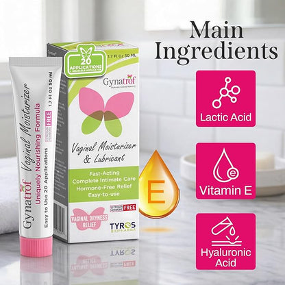 Gynatrof Vaginal Moisturizer, Long-Lasting for Vaginal Dryness & Irritation, Hormone-Free Hyaluronic Acid & Vitamin E Feminine Care, Daily Hydration For Intimate Feminine Care, 1.7 fl oz