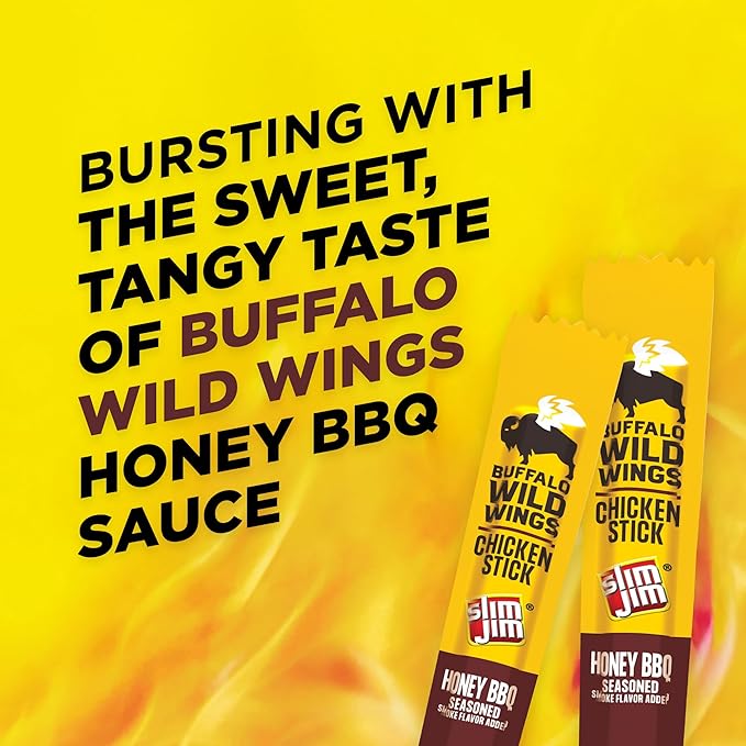 Slim Jim Chicken Sticks, Buffalo Wild Wings Honey BBQ Seasoned, 7g Protein per Serving, Snack Size, Easter Basket Stuffer for Men, 0.28 oz. (14 Count)