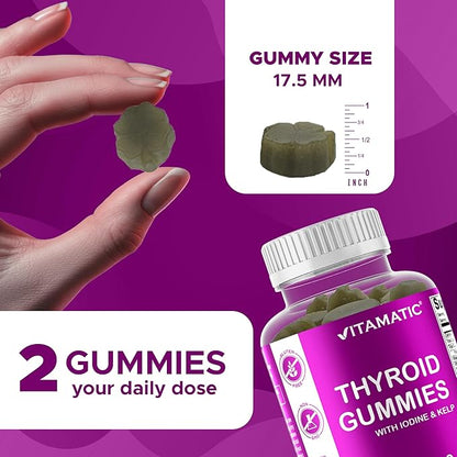 Vitamatic 2 Pack Vegan Thyroid Support Gummies with Iodine & Kelp – 60 Count – Plant-Based – Supports Energy & Metabolism